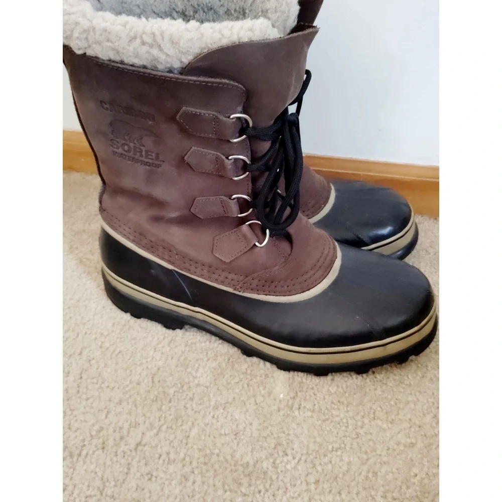Sorel CARIBOU Men 11 Fleece Lined Waterproof Hiking Brown Leather Snow Barn Boot